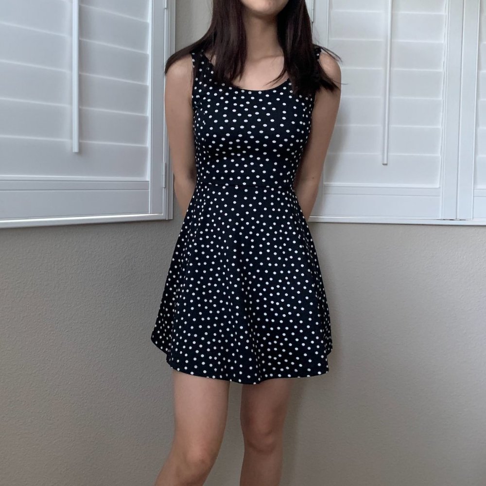 Navy and White Polka Dot Mini A-line Dress